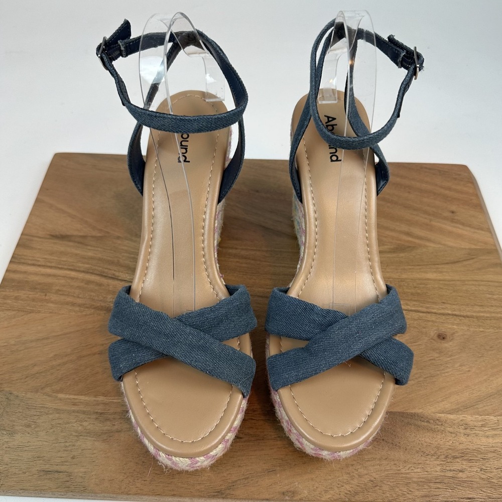 New Womens Abound Sukie‎ Blue Denim Platform Espadrille Wedge Sandals Size 9.5 M